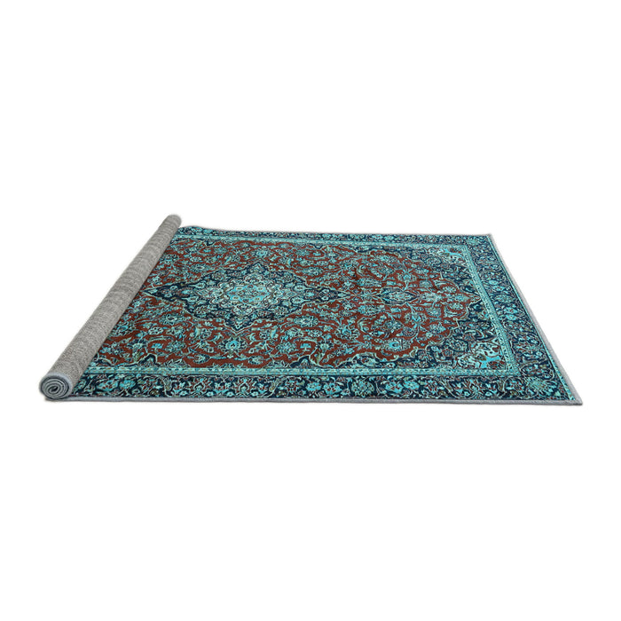 Sideview of Machine Washable Medallion Light Blue Traditional Rug, wshtr4358lblu