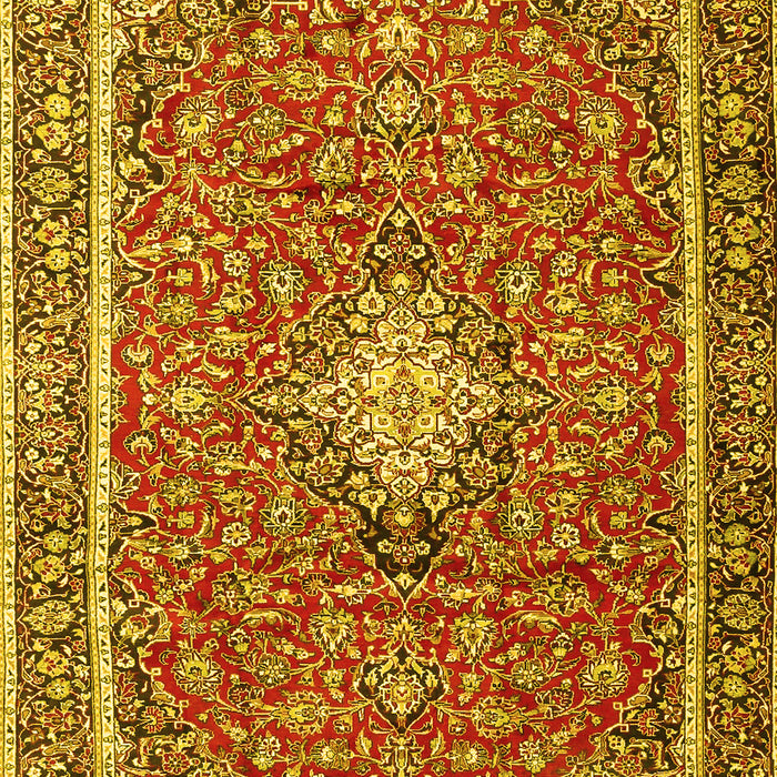Machine Washable Medallion Yellow Traditional Rug, wshtr4358yw