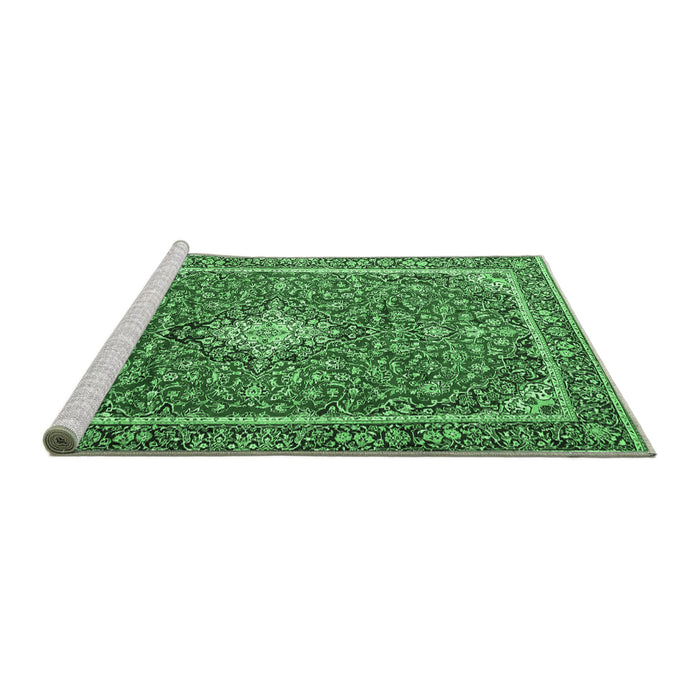 Sideview of Machine Washable Medallion Emerald Green Traditional Area Rugs, wshtr4358emgrn