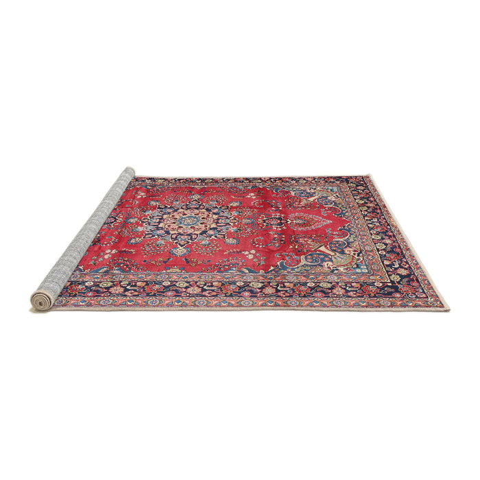 Sideview of Machine Washable Traditional Fire Brick Red Rug, wshtr4359