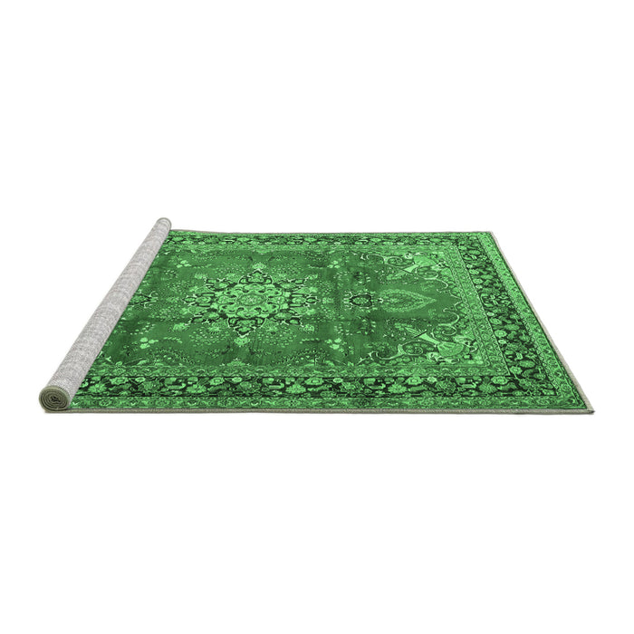 Sideview of Machine Washable Medallion Emerald Green Traditional Area Rugs, wshtr4359emgrn