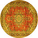 Round Machine Washable Medallion Yellow Traditional Rug, wshtr4359yw