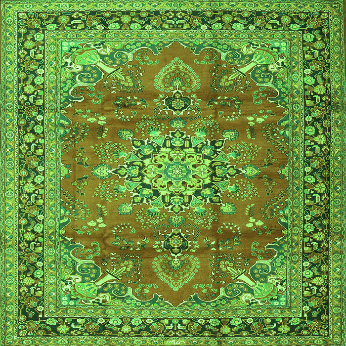 Round Machine Washable Medallion Green Traditional Area Rugs, wshtr4359grn