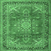 Square Machine Washable Medallion Emerald Green Traditional Area Rugs, wshtr4359emgrn