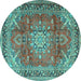 Round Medallion Turquoise Traditional Rug, tr4359turq