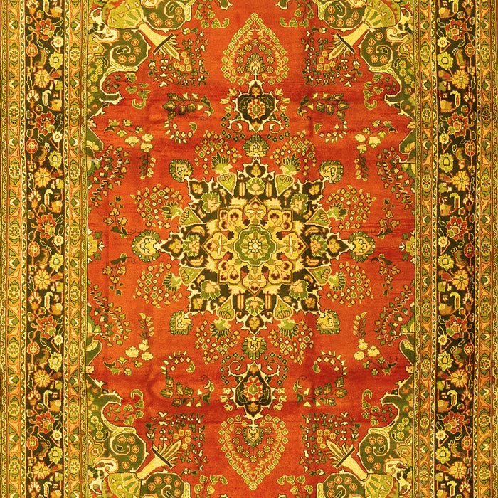 Machine Washable Medallion Yellow Traditional Rug, wshtr4359yw