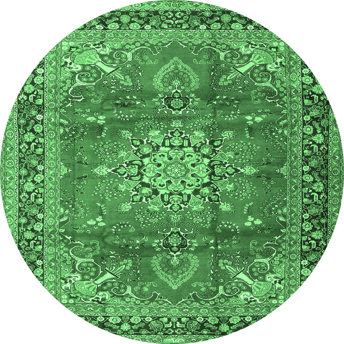 Round Machine Washable Medallion Emerald Green Traditional Area Rugs, wshtr4359emgrn