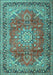 Machine Washable Medallion Turquoise Traditional Area Rugs, wshtr4359turq