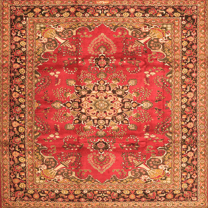 Round Machine Washable Medallion Orange Traditional Area Rugs, wshtr4359org