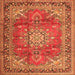 Round Machine Washable Medallion Orange Traditional Area Rugs, wshtr4359org