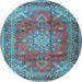 Round Machine Washable Medallion Light Blue Traditional Rug, wshtr4359lblu