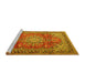 Sideview of Machine Washable Medallion Yellow Traditional Rug, wshtr4359yw