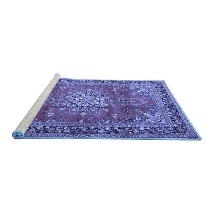 Sideview of Machine Washable Medallion Blue Traditional Rug, wshtr4359blu