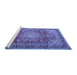 Sideview of Machine Washable Medallion Blue Traditional Rug, wshtr4359blu