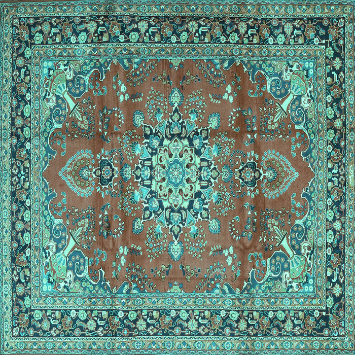 Square Medallion Turquoise Traditional Rug, tr4359turq