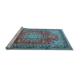 Sideview of Machine Washable Medallion Light Blue Traditional Rug, wshtr4359lblu