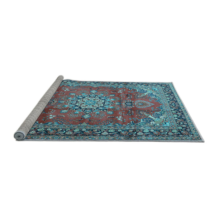 Sideview of Machine Washable Medallion Light Blue Traditional Rug, wshtr4359lblu