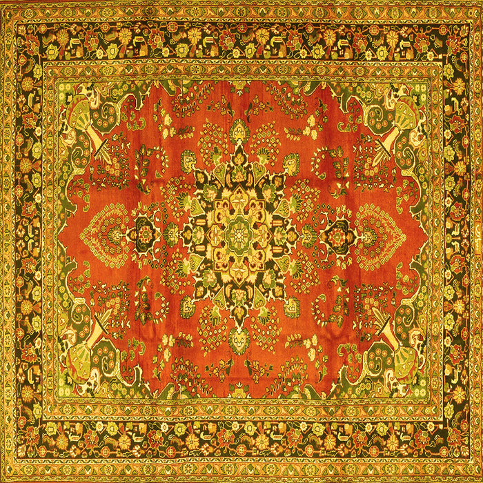 Square Machine Washable Medallion Yellow Traditional Rug, wshtr4359yw