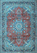 Machine Washable Medallion Light Blue Traditional Rug, wshtr4359lblu