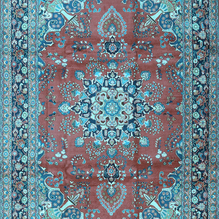 Machine Washable Medallion Light Blue Traditional Rug, wshtr4359lblu
