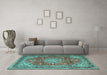 Machine Washable Medallion Turquoise Traditional Area Rugs in a Living Room,, wshtr4359turq