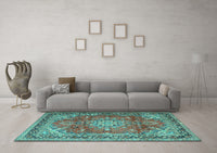 Machine Washable Medallion Turquoise Traditional Rug, wshtr4359turq