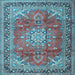 Square Machine Washable Medallion Light Blue Traditional Rug, wshtr4359lblu