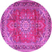 Round Machine Washable Medallion Pink Traditional Rug, wshtr4359pnk