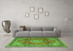 Machine Washable Medallion Green Traditional Area Rugs in a Living Room,, wshtr4359grn