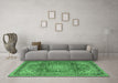 Machine Washable Medallion Emerald Green Traditional Area Rugs in a Living Room,, wshtr4359emgrn