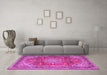 Machine Washable Medallion Pink Traditional Rug in a Living Room, wshtr4359pnk