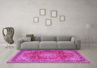 Machine Washable Medallion Pink Traditional Rug, wshtr4359pnk