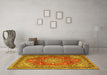 Machine Washable Medallion Yellow Traditional Rug in a Living Room, wshtr4359yw