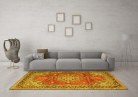 Machine Washable Medallion Yellow Traditional Rug, wshtr4359yw