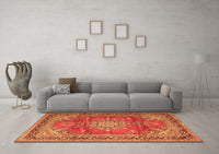 Machine Washable Medallion Orange Traditional Rug, wshtr4359org