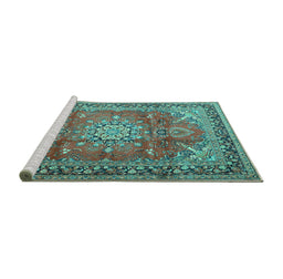 Sideview of Machine Washable Medallion Turquoise Traditional Area Rugs, wshtr4359turq