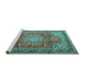 Sideview of Machine Washable Medallion Turquoise Traditional Area Rugs, wshtr4359turq