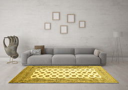 Machine Washable Persian Yellow Traditional Rug in a Living Room, wshtr435yw