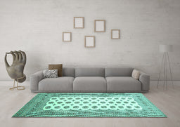 Machine Washable Persian Turquoise Traditional Area Rugs in a Living Room,, wshtr435turq