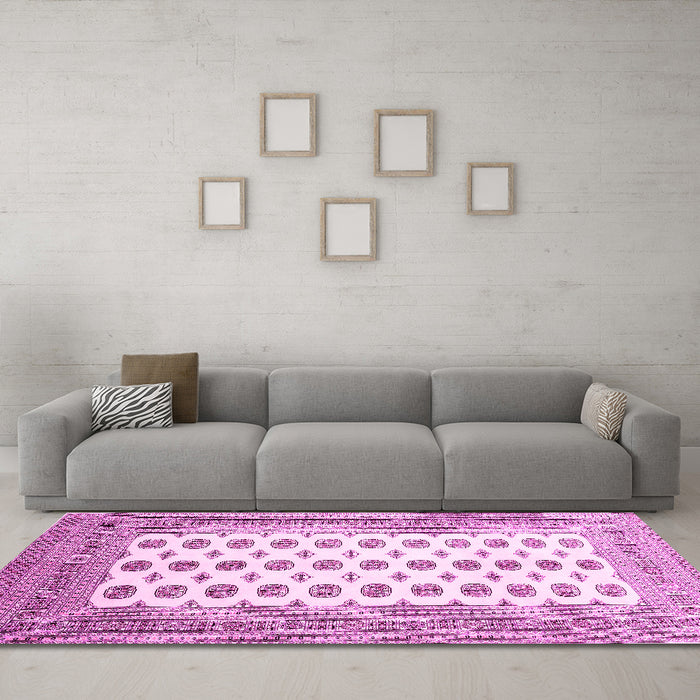 Machine Washable Persian Pink Traditional Rug in a Living Room, wshtr435pnk