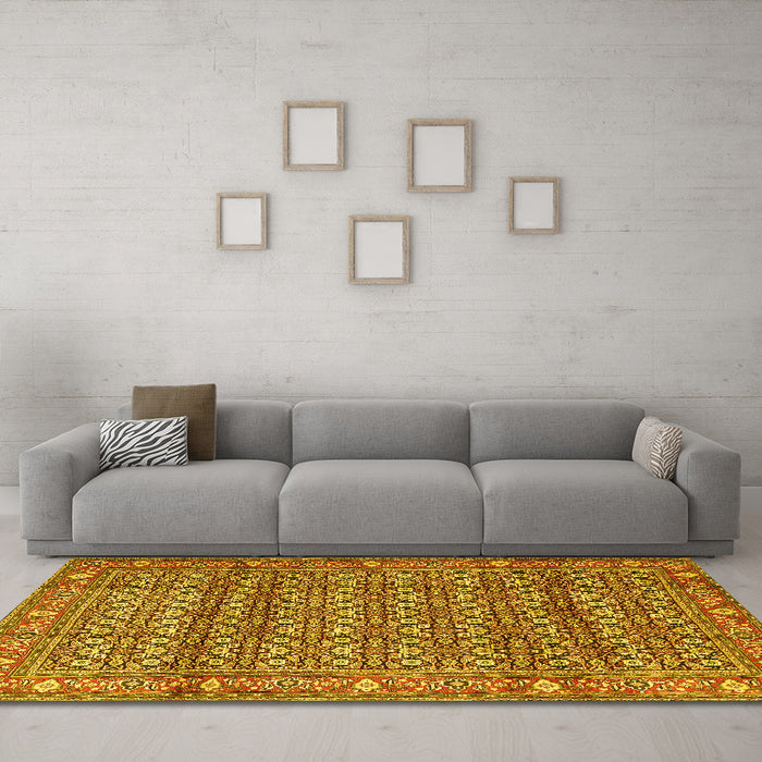 Machine Washable Persian Yellow Traditional Rug in a Living Room, wshtr4360yw
