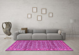 Machine Washable Persian Pink Traditional Rug in a Living Room, wshtr4360pnk