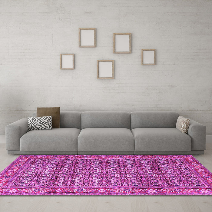 Machine Washable Persian Pink Traditional Rug in a Living Room, wshtr4360pnk