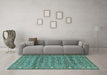 Machine Washable Persian Turquoise Traditional Area Rugs in a Living Room,, wshtr4360turq