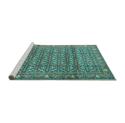 Sideview of Machine Washable Persian Turquoise Traditional Area Rugs, wshtr4360turq
