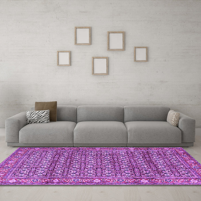 Machine Washable Persian Purple Traditional Area Rugs in a Living Room, wshtr4360pur