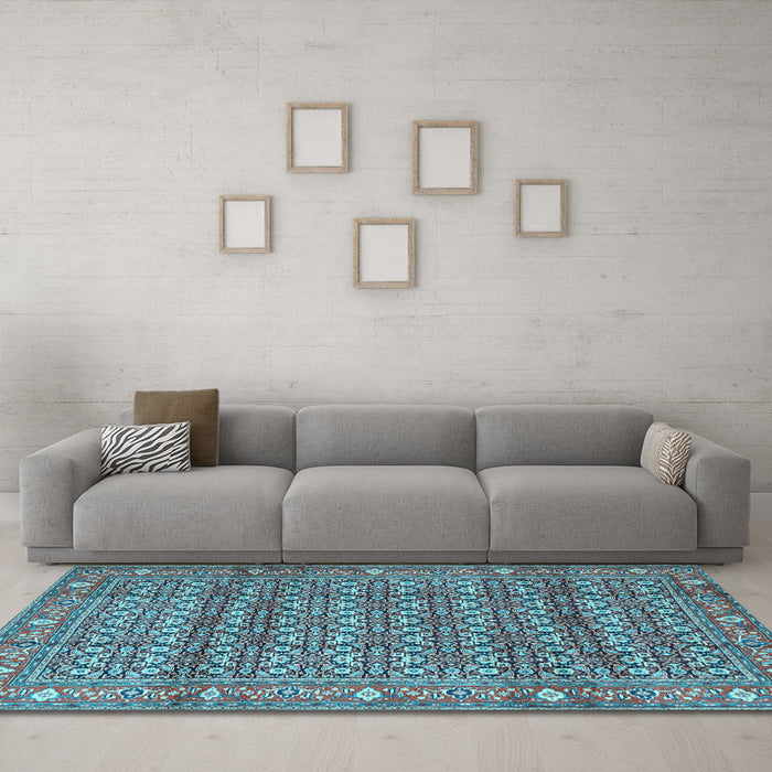 Machine Washable Persian Light Blue Traditional Rug in a Living Room, wshtr4360lblu