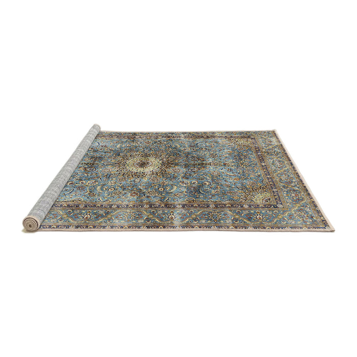 Sideview of Machine Washable Traditional Sage Green Rug, wshtr4361