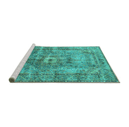 Sideview of Machine Washable Persian Turquoise Traditional Area Rugs, wshtr4361turq