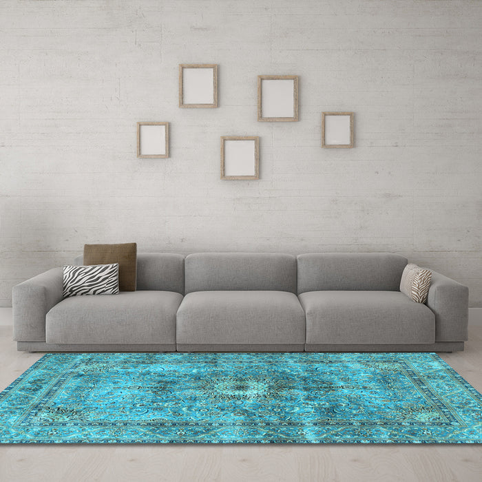 Machine Washable Persian Light Blue Traditional Rug in a Living Room, wshtr4361lblu